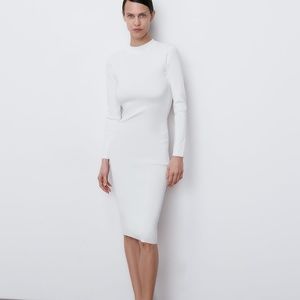 KNIT DRESS WITH BACK VENT Zara -  WHITE - New with Tags